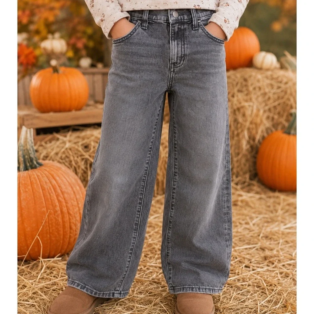 Old Navy Girls 12 Jeans High Rise Baggy Wide Leg Built-In Tough Washed Black